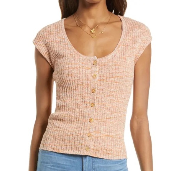 Madewell Sweaters - Madewell Marled Shaw Wood Button-Front Sweater Tee Orange/Cream Size S
